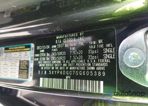 2025 Kia Telluride S from USA, damaged, VIN 5XYP6DGC7SG605389